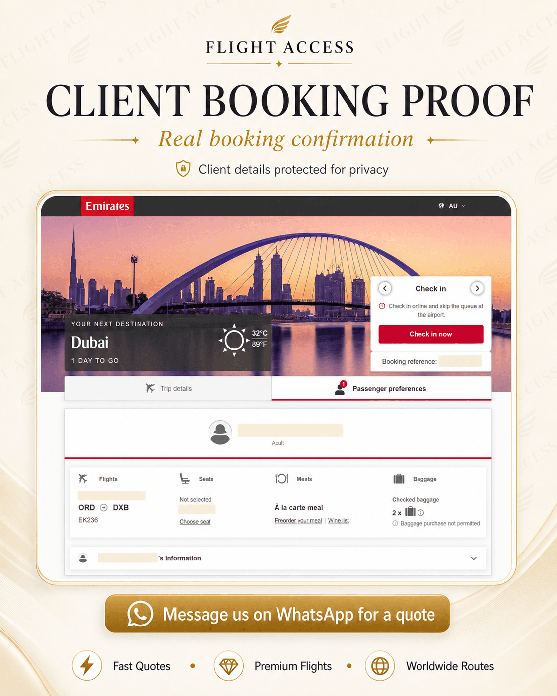 Emirates — ORD to DXB